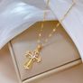 Cross Crucifix Crystal Gold Tone Pendant Necklace Image 3
