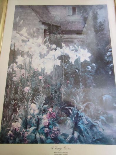 Framed Print Walter Frederick Osborne Irish painter Museum  print A Cottage Garden self portrait farmhouse art kitchen dining room wall art.