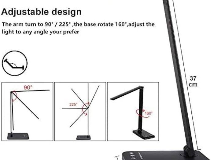 Desk lamp,Eye-caring Aluminium Dimmable Bedside lamp with USB Charging Port, 5 Light Modes x 10 Brightness Levels,Touch Control, for Home,Office,Bedroom,Reading,Work,Study