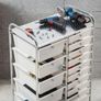 Rolling Cart with Drawers, Double Row 15 Drawer Storage Organizer, Mobile Utility Cart with Chrome Steel Frame, Universal Casters & 2 Brakes, for Office, Classroom, Craft Room, Studio, Garage Image 8