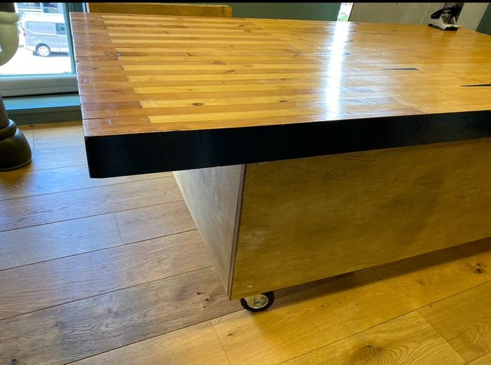 Bespoke Bowling Alley Coffee Table Reclaimed Wood, Art Drawers, Hidden Safe