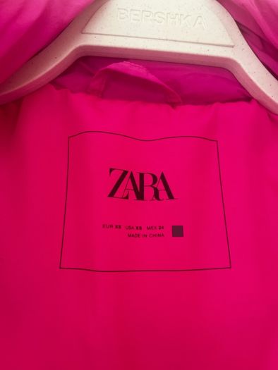 Zara Fuchsia Pink Quilted Puffer Jacket with Hood - XS