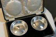 PRICE DROP 1st Oct Pair of Solid Silver Dishes, Birmingham 1945, Lawrence Emanuel, Original Fitted Box, 110g
