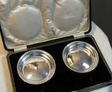 PRICE DROP 1st Oct Pair of Solid Silver Dishes, Birmingham 1945, Lawrence Emanuel, Original Fitted Box, 110g