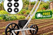Garden Push Seeder Manual Metal Row Crop Planter with 6 Seed Plates for Vegetable Gardens