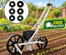 Garden Push Seeder Manual Metal Row Crop Planter with 6 Seed Plates for Vegetable Gardens