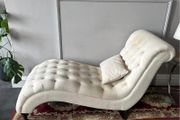 Cream button-tufted chaise longue