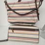 Fossil Striped Canvas & Leather Hobo Bag + Matching Zip Wallet Set Image 3