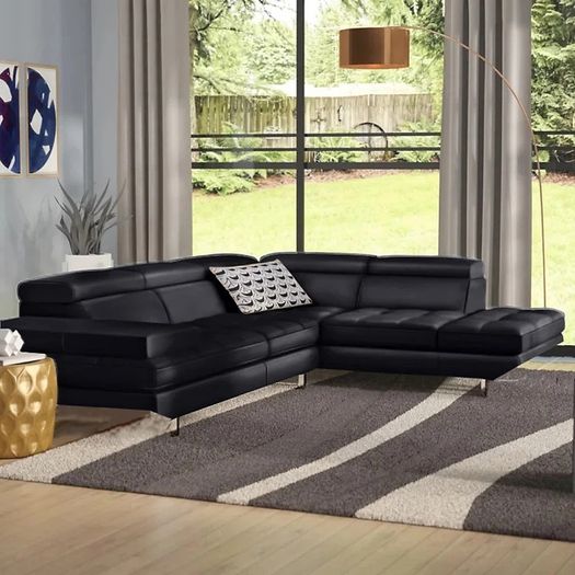 Leather Corner chaise Sofa 262cm black