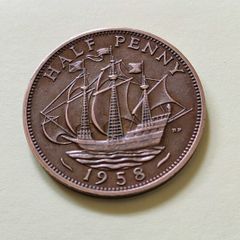 1958 Elizabeth II UK Half Penny