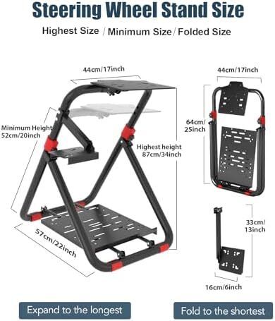 Foldable Steering Wheel Stand for Logitech, PS5, PS4, Xbox & PC G29/G920/G923/G PRO/RS50 fit, MOZA R3/R5 & select Thrustmaster, 30-sec folding, adjustable height & wheel angle, steel frame