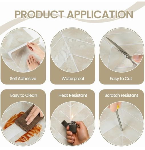 3D Stick on Tiles, Peel and Stick Wall Tiles, Self Adhesive Wall Tiles Waterproof Stick on Tiles Kitchen, Herringbone Sticky Tiles for Bathroom 10 Sheets/Pack (23x29cm) Beige