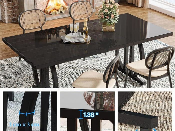 Industrial Dining Table for 4-6 People, 160 x 80 cm Metal Frame