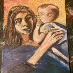 Oil painting mother and child free postage