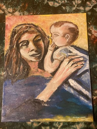 Oil painting mother and child free postage