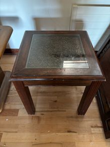 Coffee table with filled coffee beans