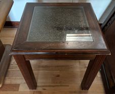 Coffee table with filled coffee beans