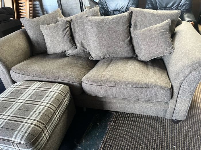 Grey 3+2 sofa set with footrest