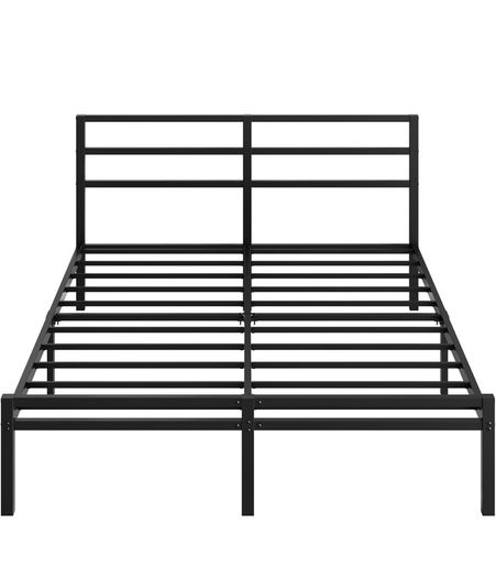 Metal Double Bed Frame with Headboard and Footboard | Fits 135 x 190 cm Mattress, Steel Slats Support, 30 cm Storage Space Underbed, Noise Free, Easy Assembly, Black