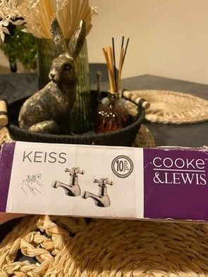 New Keiss Cooke & Lewis Traditional 2 Bath Pillar Taps -gold-cross Head/hot-cold