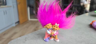 Vintage Russ Trolls Wedding 2" Tall Dancing couple pink and purple Hair  same Era as MLP G1 My Little Pony