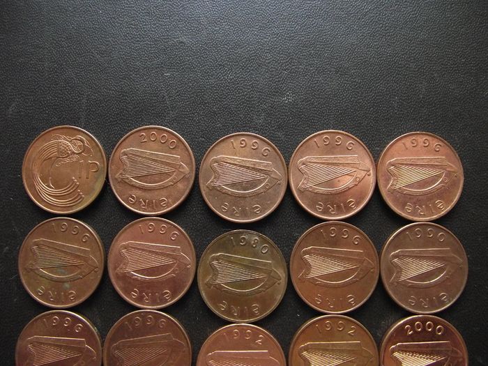 20 Irish 1 penny coins (1980-2000) Nice Condition!