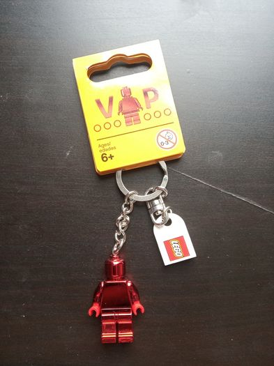 LegoVIP Chrome Red Minifigure Key Chain with Lego Logo Tile