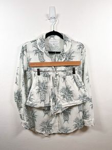 Desmond & Dempsey Pyjama Set Women Extra Small White Pineapple Top Shorts Ladies
