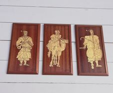 3 vintage handcrafted wooden wall plaques with inlaid wood design middle east or Asian style