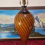 30.5 Inch Tall Large Art Deco Tiffany Style Table Lamp With Metal And Black Striped Amber Glass Stand  With Stained Glass Shade Image 9