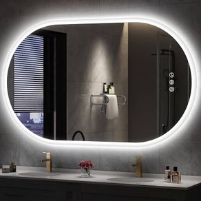 Oval Bluetooth Bathroom Mirror with LED Lights 600x1000mm, Anti-Fog, LED Bathroom Mirror with Memory, 3000K-6500K, Dimmable, HD Tempered Glass, IP44 Waterproof