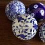 5 Beautiful Ornate Blue and White Ceramic Carpet Balls Image 4