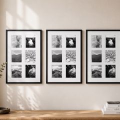 3 Black 6 Photo Gallery Picture Frames with White Mount for 6 pictures