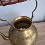 Vintage Etched Brass Teapot with Wooden Handle, Decorative Gold Teapot Image 3