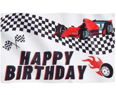 Happy Birthday Chequered Flag, 91x152cm