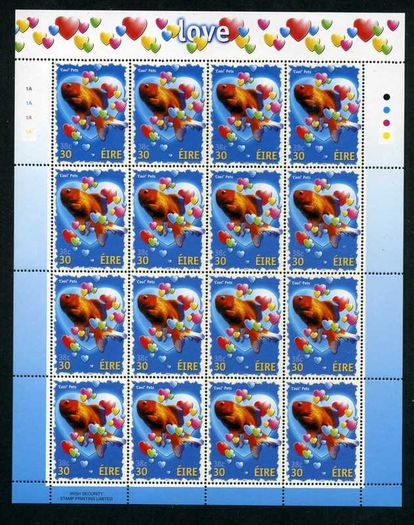 2001 Ireland Love Commemorative Stamp Sheetlet Plate 1A1A1A1A Mint Never Hinged (MNH)