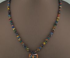 Vintage Venetian Style MultiColor Glass & Old Face Glass Pendant Necklace
