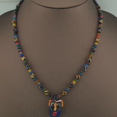 Vintage Venetian Style MultiColor Glass & Old Face Glass Pendant Necklace