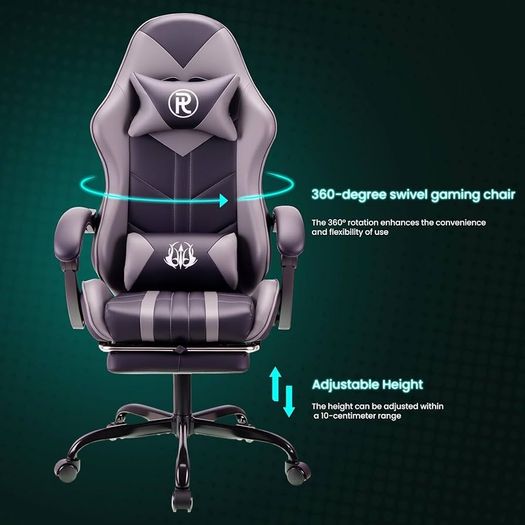 Gaming Chair with Footrest & Lumbar Support,Reclining Swivel Chair,Ergonomic Gaming Chair for Adults, High-Back Racing Style,Adjustable Height with Headrest Pillow