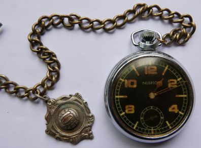 Vintage Ingersoll Pocket Watch with Military style dial (in working order)