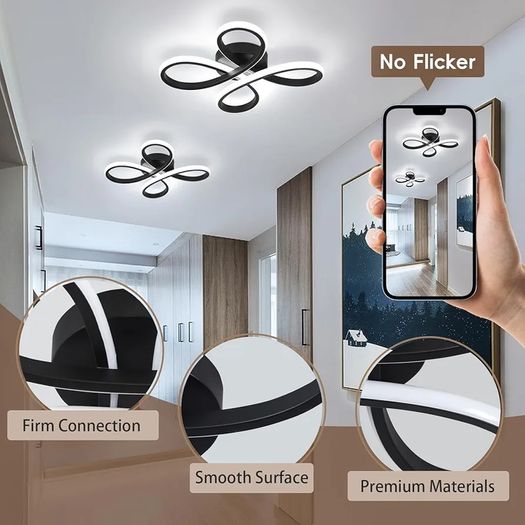 Modern LED Ceiling Light, 30W Black Curved Creative Modern Ceiling Lights Fixture LED for Living Room Bedroom Corridor Aisle Hallway Indoor Office Kitchen Lamp - Cool White Light 6000K