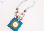 Necklace with Square Pendant and Coloured Beads
