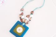 Necklace with Square Pendant and Coloured Beads