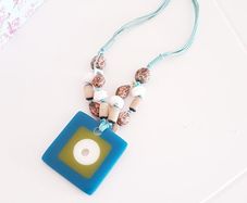 Necklace with Square Pendant and Coloured Beads