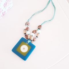 Necklace with Square Pendant and Coloured Beads