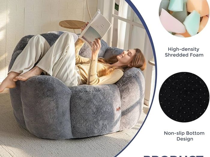 Bean Bag Chair, Floral Shaped Bean Bag Sofa Includes Filling, Soft Faux Fur Floor Sofa Giant Size for Living Room Bedroom