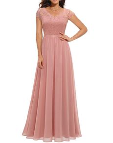 Brand New Daisyaner Women's Elegant Maxi Evening Dress V-Neck Lace Ball Gown Chiffon Cocktail Dress.