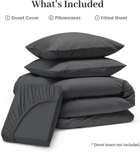 Oxford Homeware Double Duvet Set Charcoal Brushed Microfiber 4 Piece with Fitted Sheet - Brand New