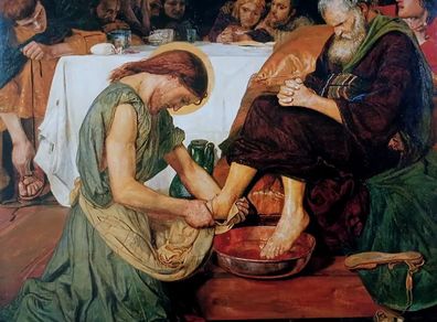 An Original Rare Antique Print from Picture Relics - Christ Washing Peter's Feet by 'FORD MADDOX BROWN' Dated: 1856