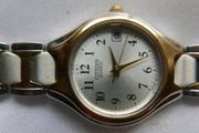 Citizen Watch Women 23mm Silver Dial Two Tone Date Round New Battery
